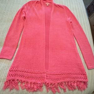 Lilly Pulitzer hot pink cardigan with fringe size Medium. Worn once.